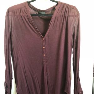 Babaton Aritzia sheer wine/burgundy Henley blouse